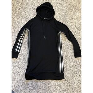 NWOT Athleta Triumph Hoodie Dress, BLACK Sz S     Two Side Pockets Striped Sides